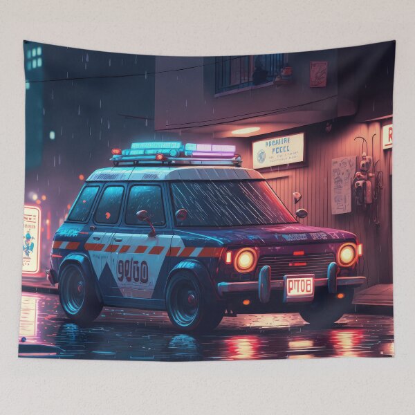 Item preview, Retro Police Car on Duty in the Streets of Tokyo designed and sold by ultra-cool.