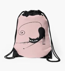 Black cat silhouette Drawstring Bag
