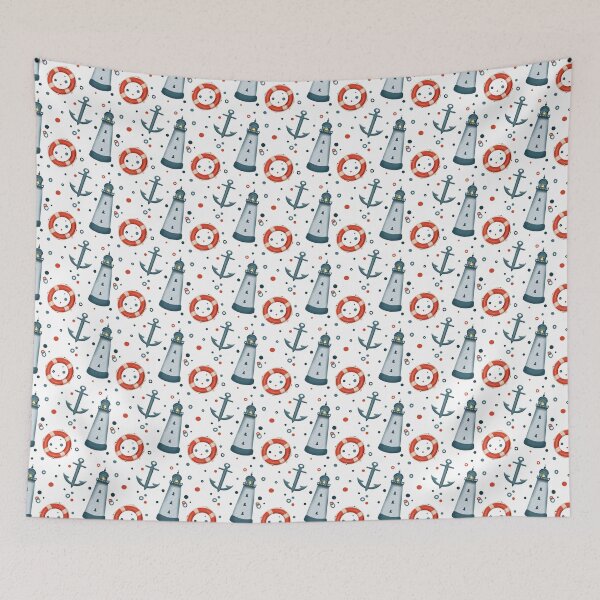 Item preview, Lighthouse, lifebuoy, anchor nautical pattern designed and sold by AnaArt42.