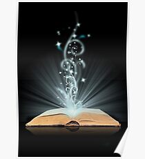 Open book magic on black Poster