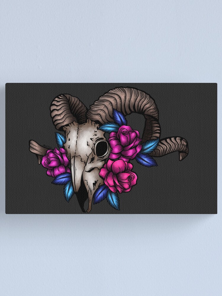 ram skull flower tattoo