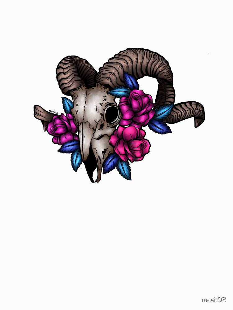 ram skull flower tattoo