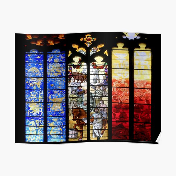 3 Vitraux Cathedrale Notre Dame De Rodez France Poster By Ahelene Redbubble