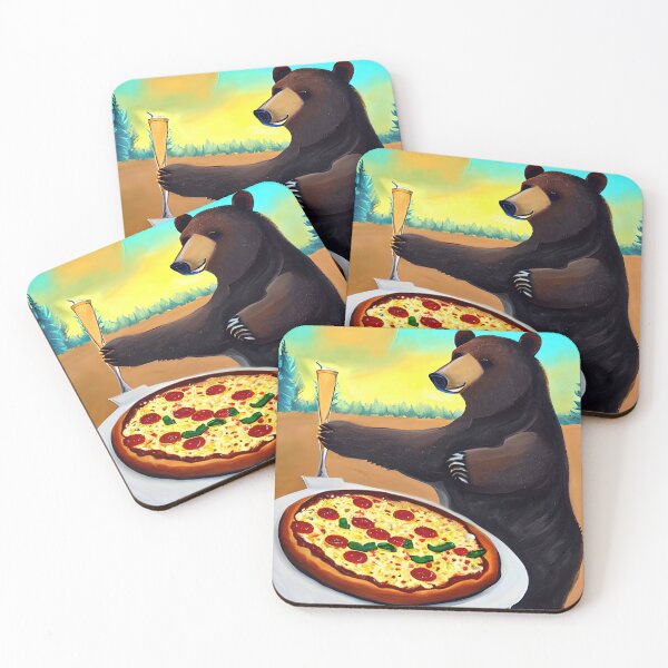Item preview, Bear eating pizza and drinking painting designed and sold by lalylaura.