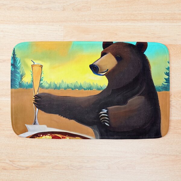 Item preview, Bear eating pizza and drinking painting designed and sold by lalylaura.