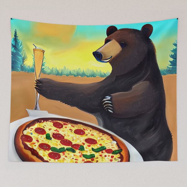 Item preview, Bear eating pizza and drinking painting designed and sold by lalylaura.