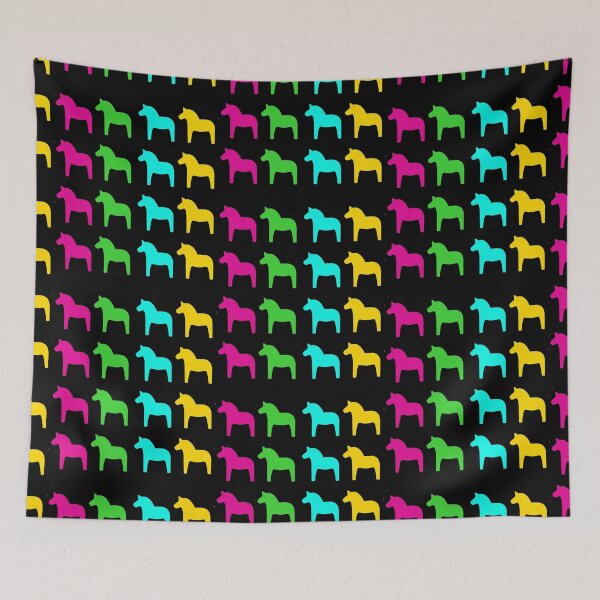 Item preview, Colorful Scandinavian Dala Horse Pattern Pink Blue Green Yellow designed and sold by funnytshirtemp.