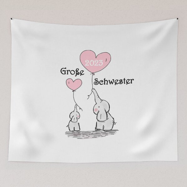 Item preview, Big sister 2023 german cute elephant siblings little sister brother baby birth pregnancy happy mom designed and sold by DOM-Shop.