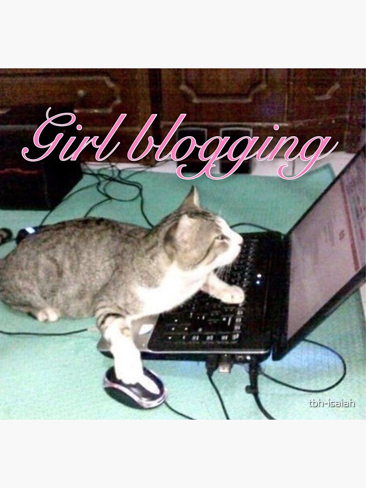 cat using a computer with the text 'girlblogging'