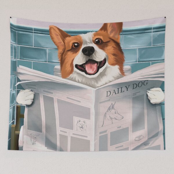 Item preview, Corgi on the Can smiling reading newspaper Daily Dog on the toilet  designed and sold by MindChirp.