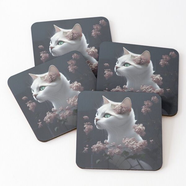Item preview, White Kitten surrounded by Pink Flowers | White cat with blue eyes | Digital art Sticker designed and sold by withdiamonds.