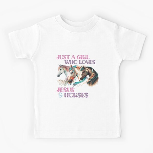 Solo una chica que ama a Jesús y los caballos - 3 caballos decorativos morados Camiseta para niños