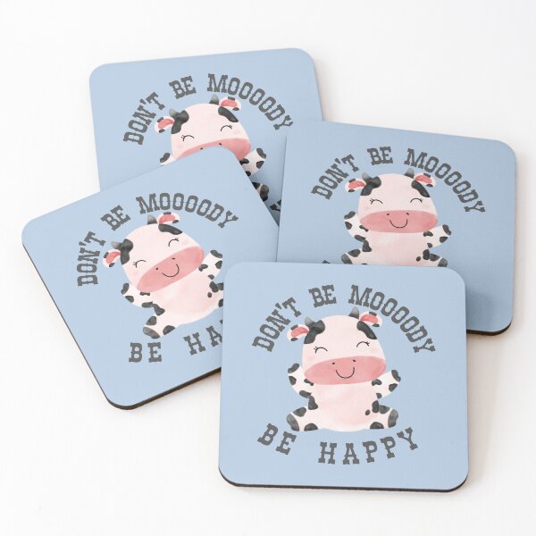 Item preview, Don't Be Moody Cow Be Happy Pink Cow design on a cloud designed and sold by tranquilbeach.