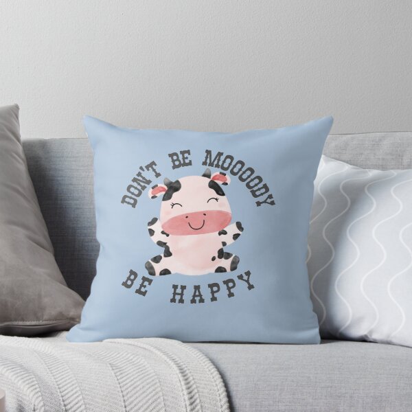 Item preview, Don't Be Moody Cow Be Happy Pink Cow design on a cloud designed and sold by tranquilbeach.