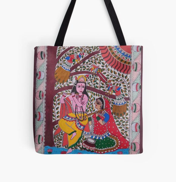 Handpainted Madhubani Ladies Large Tote / Handbag - Tree of Life 2