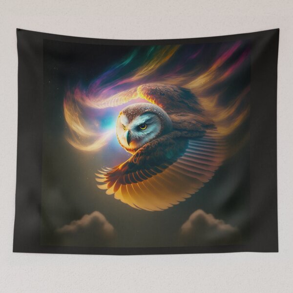 Artikelvorschau, Eule fliegt im Weltraum – The Cosmic Owl – Aus der Serie Spirit Animals entworfen und verkauft von AdamesArtStudio.