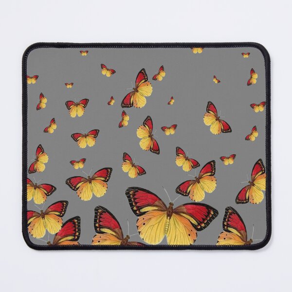 Item preview, RED-YELLOW BUTTERFLY PATTERNS GREY ART designed and sold by sharlesart.