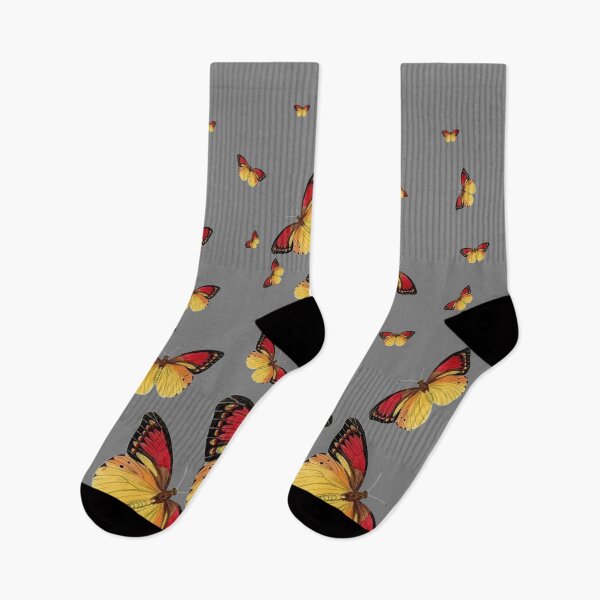 Item preview, RED-YELLOW BUTTERFLY PATTERNS GREY ART designed and sold by sharlesart.