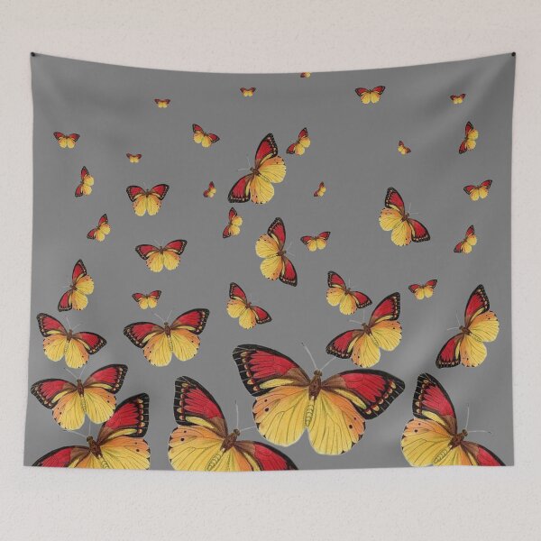 Item preview, RED-YELLOW BUTTERFLY PATTERNS GREY ART designed and sold by sharlesart.