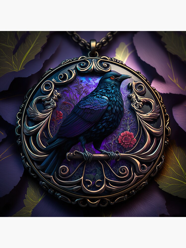 The Raven Amulet II - Detailed Talisman / Charm / of Mystical Gothic Raven,  Jewelry - Very High Resolution - Original Artwork | Sticker