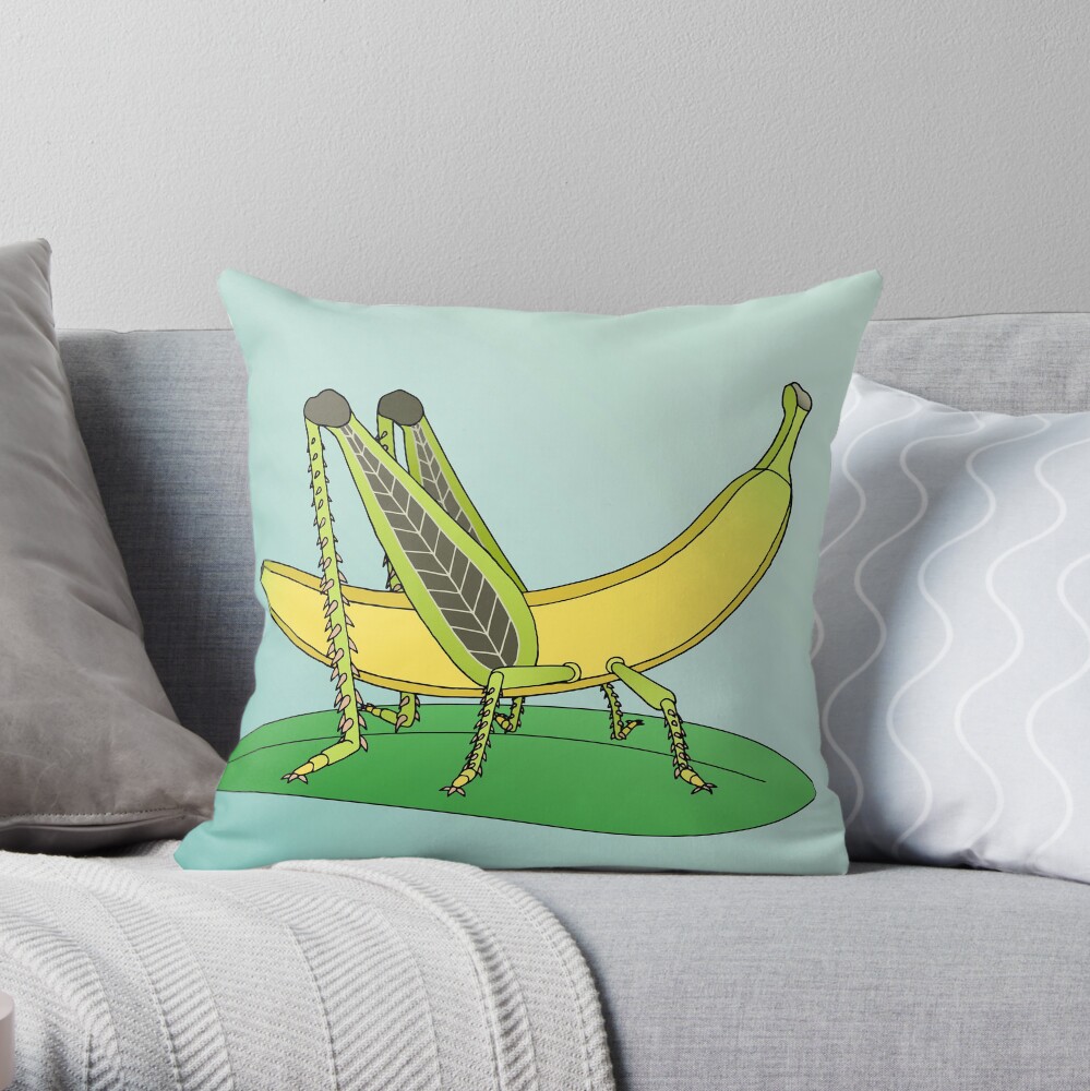 Banana Grasshopper Throw Pillow