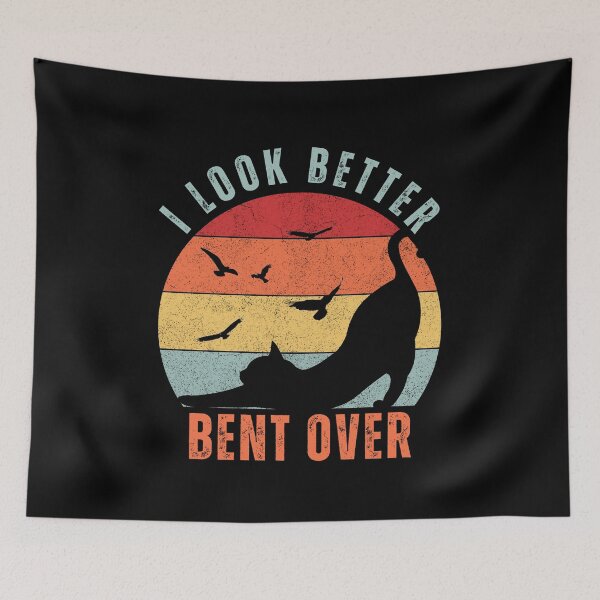 Item preview, I Look Better Bent Over Funny Vintage Cat Stretching Retro Sunset designed and sold by CandyDroidMerch.