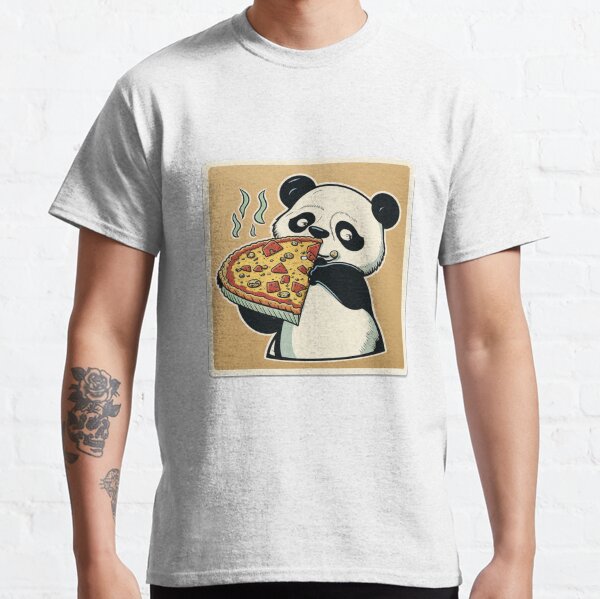 Cute Lovely Panda Cartoon Eats Pizza Funny Classic T-Shirt