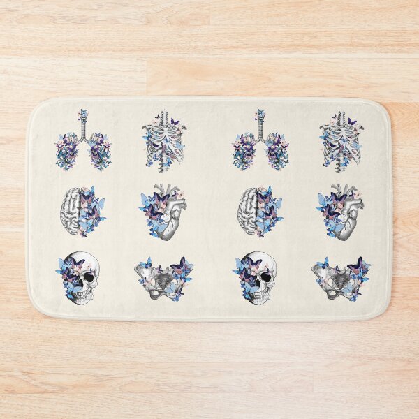 Item preview, Anatomy collection, Blue butterflies with Human anatomy, parts of human anatomy, heart, brain, lungs, rib cage, pelvis, skull designed and sold by Collagedream.