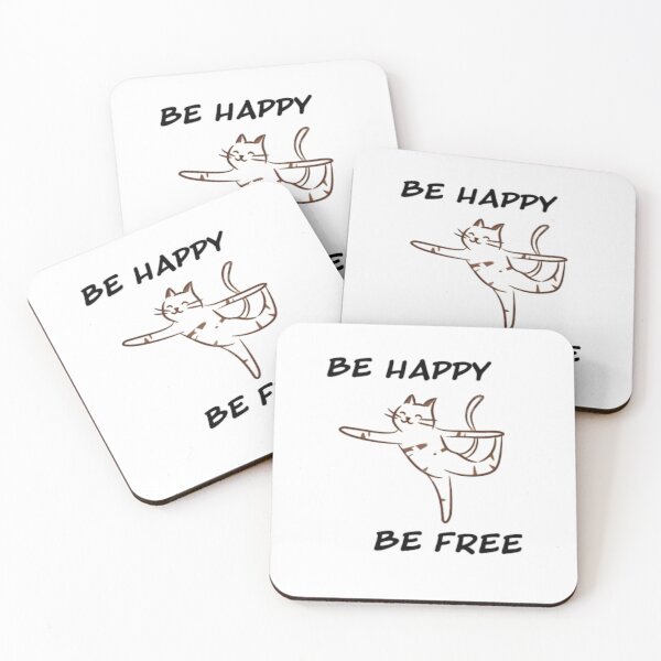 Item preview, BE HAPPY CAT BE FREE,  kitten meow-Maste namaste meditation , cute cat doing yoga designed and sold by Adam ★★★★★.