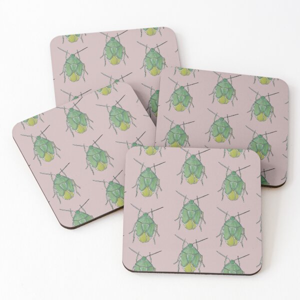 Item preview, Green stink bugs on pink background designed and sold by Indi's Art.