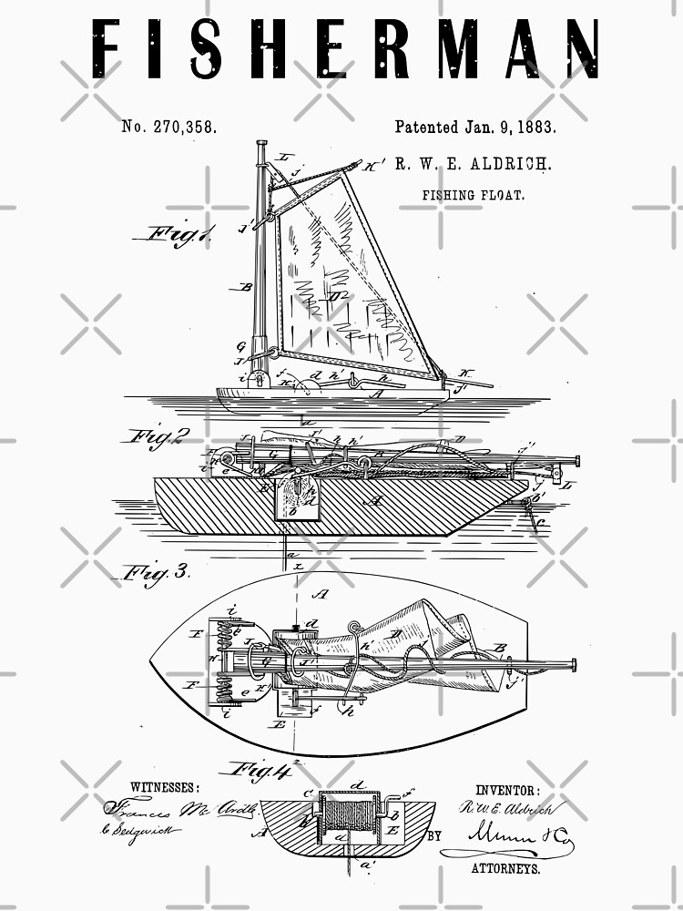 1883 vintage Fishing float Patent colorful art drawing-fishing  lover-fisherman gift | Sticker