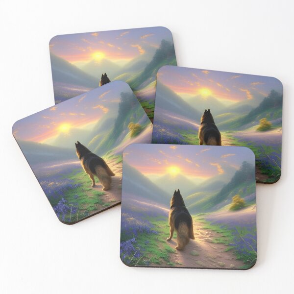 Item preview, A stunning scenary with German Shepherd stood in mountains. Flowers and Dogs and mountains.  designed and sold by Doggymadness.