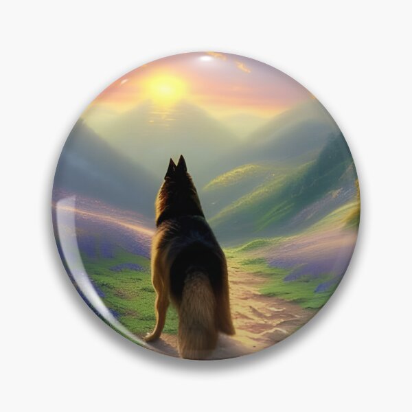 Item preview, A stunning scenary with German Shepherd stood in mountains. Flowers and Dogs and mountains.  designed and sold by Doggymadness.