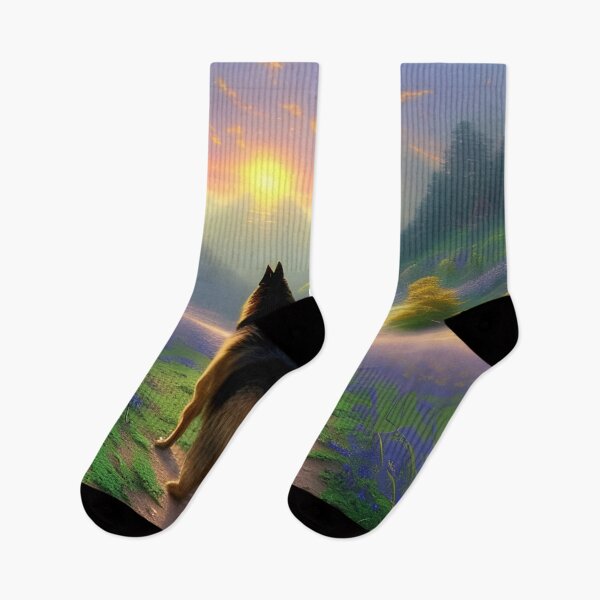 Item preview, A stunning scenary with German Shepherd stood in mountains. Flowers and Dogs and mountains.  designed and sold by Doggymadness.