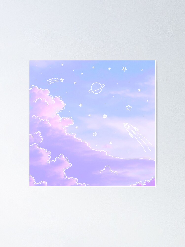 Fond Ciel Violet Pastel Avec Des étoiles Et Des Nuages ​​de