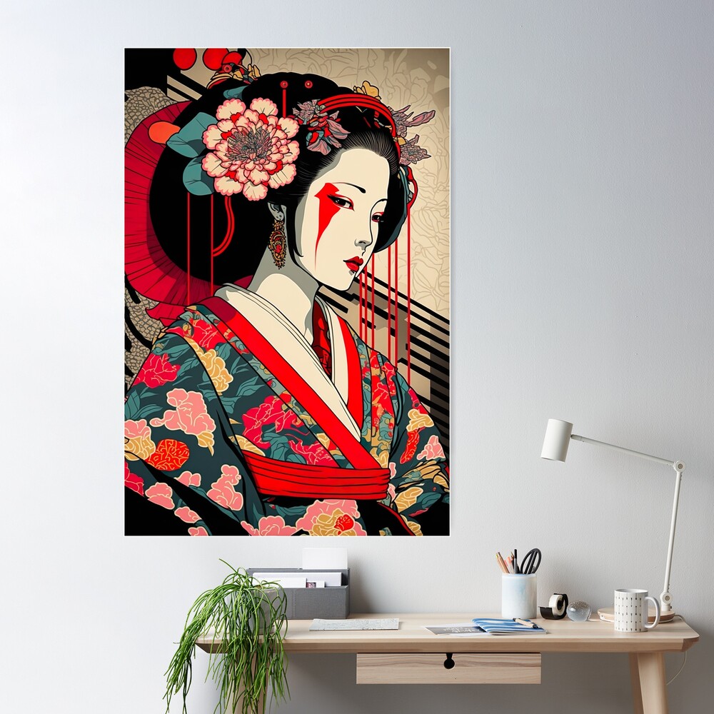 Affiche De L'onde 2. Feuilles De Geisha. Designs Japonais Avec Des  Définitions De La Culture Japonaise. Châssis Blanc A3