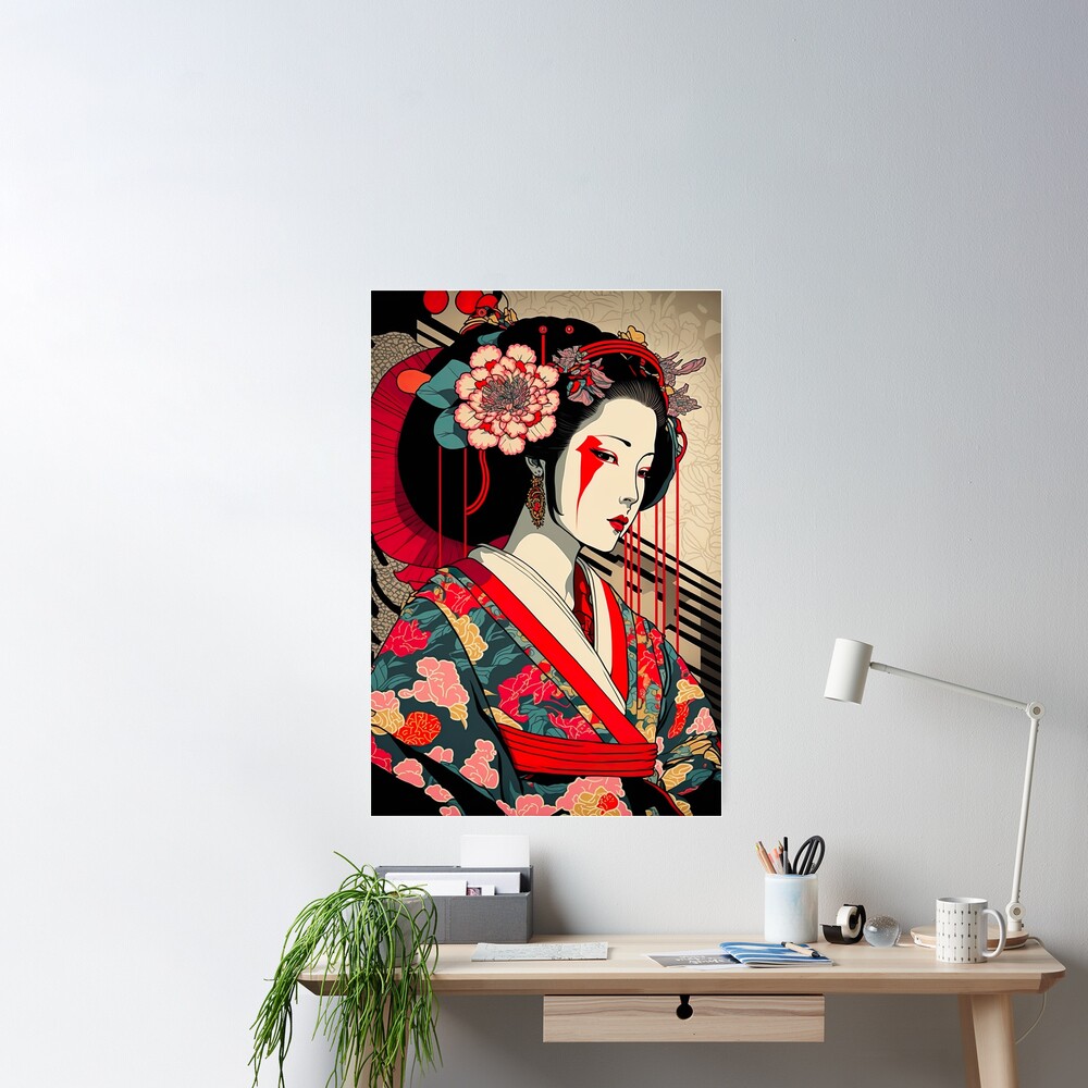 Affiche De L'onde 2. Feuilles De Geisha. Designs Japonais Avec Des  Définitions De La Culture Japonaise. Châssis Blanc A3