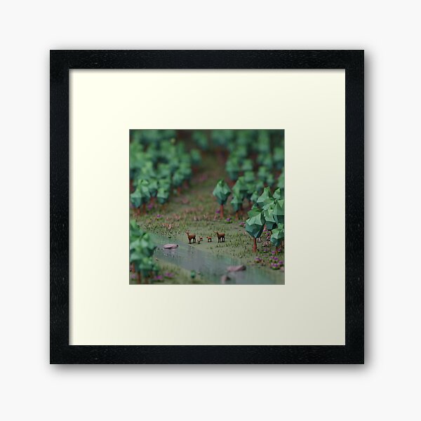 Lowpoly Deer Meadow 3D Isometric Framed Art Print