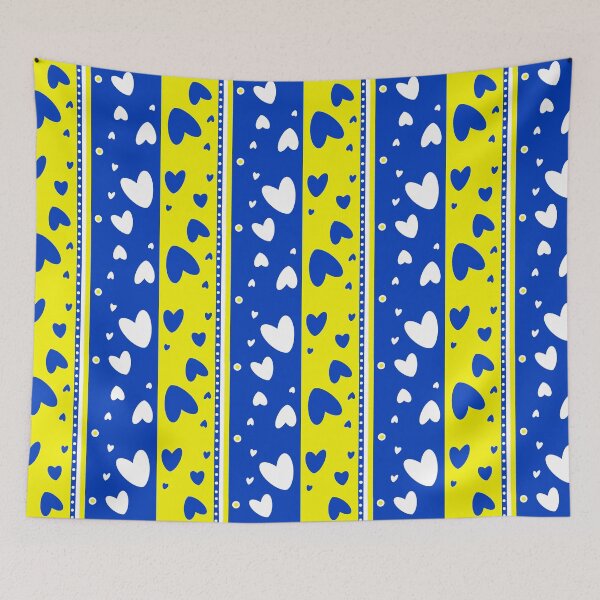 Item preview, Hearts on a blue and yellow background designed and sold by Olha Volokhova.