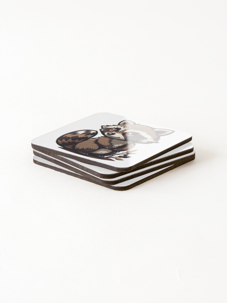 Thumbnail 4 of 5, Coasters (Set of 4), Happy Racoon designed and sold by sparktalyst.