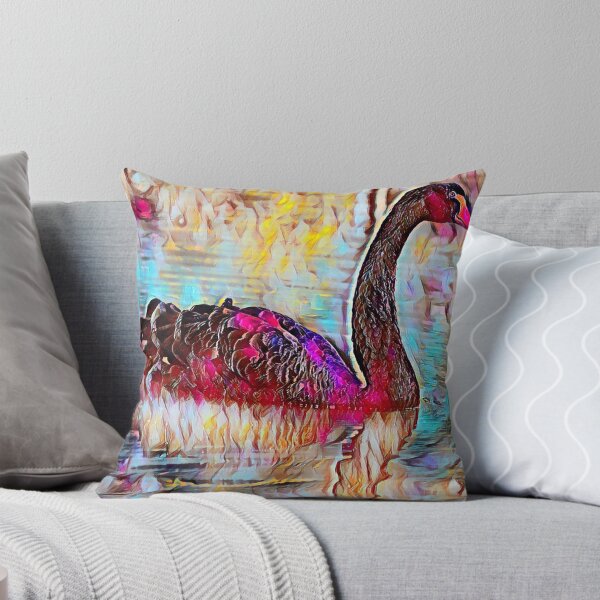Item preview, Black swan on lake water watercolor painting designed and sold by UnlockingDesign.