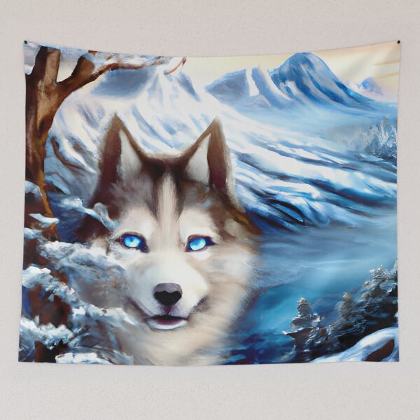 Artikelvorschau, Eine schneebedeckte Husky-Szene. Schneehund. Schneebedeckter Husky. Sibirischer Husky entworfen und verkauft von Doggymadness.
