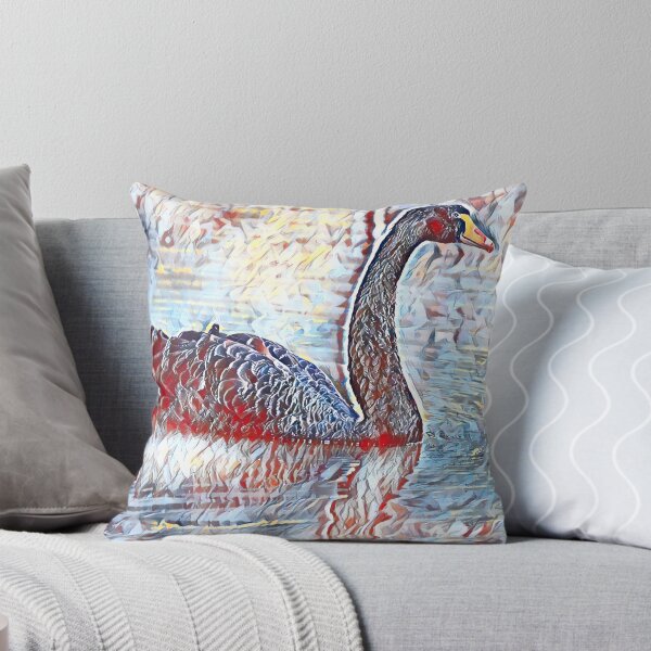 Item preview, Black swan on lake water watercolor painting designed and sold by UnlockingDesign.