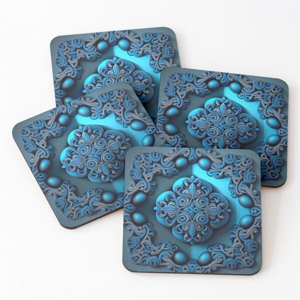 Item preview, Surreal Three Dimensional Blue Traditional Pattern Digital Painting designed and sold by CodeAndColors.