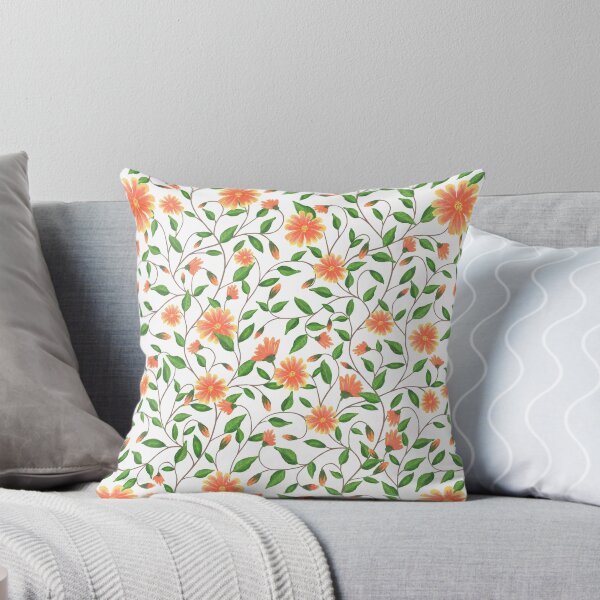 Item preview, Orange Painted Daisy Vine Pattern on White designed and sold by Blue Daisy Studio.