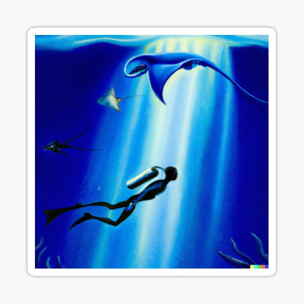 Diver with Manta Ray Sticker