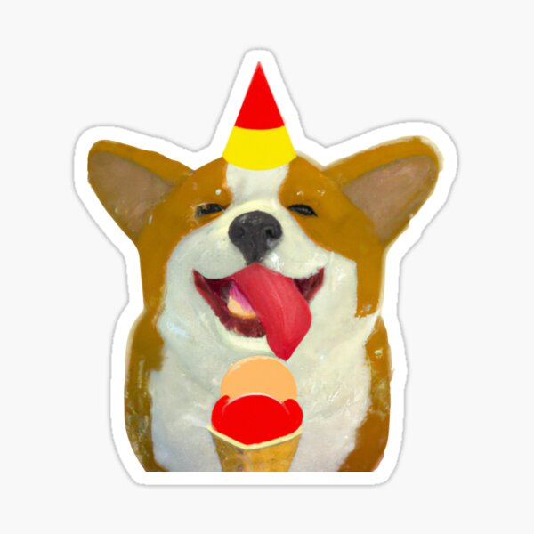 Item preview, Birthday Corgi Eating Ice Cream designed and sold by Hear4theEars.