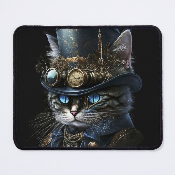 Item preview, SteamCat - Blue Steampunk Cat with Goggles and Top hat designed and sold by VicAndSteam.