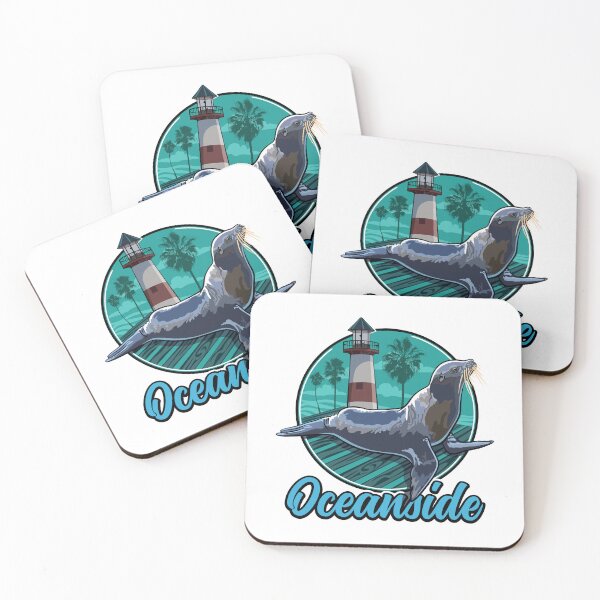 Item preview, California Sea Lion and Lighthouse at Oceanside Harbor with Palm Trees designed and sold by SunNoonPark.