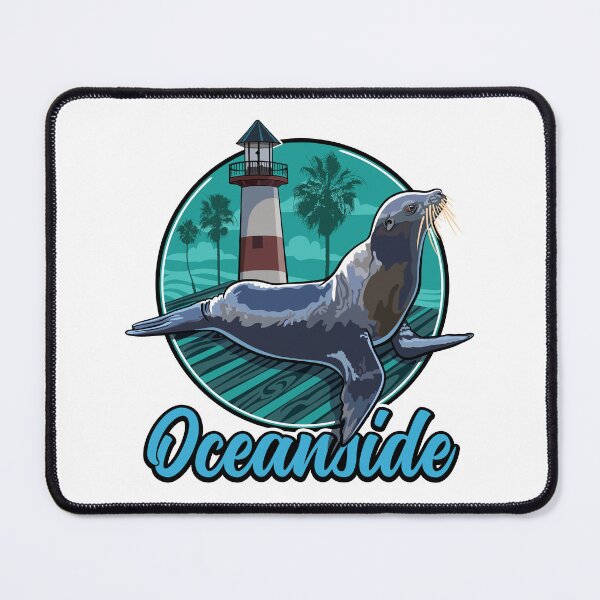 Item preview, California Sea Lion and Lighthouse at Oceanside Harbor with Palm Trees designed and sold by SunNoonPark.